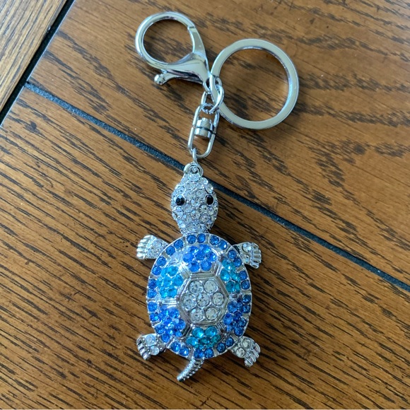 New! Rhinestone Sea Turtle Bag Charm -Aqua & Blue - Picture 5 of 8
